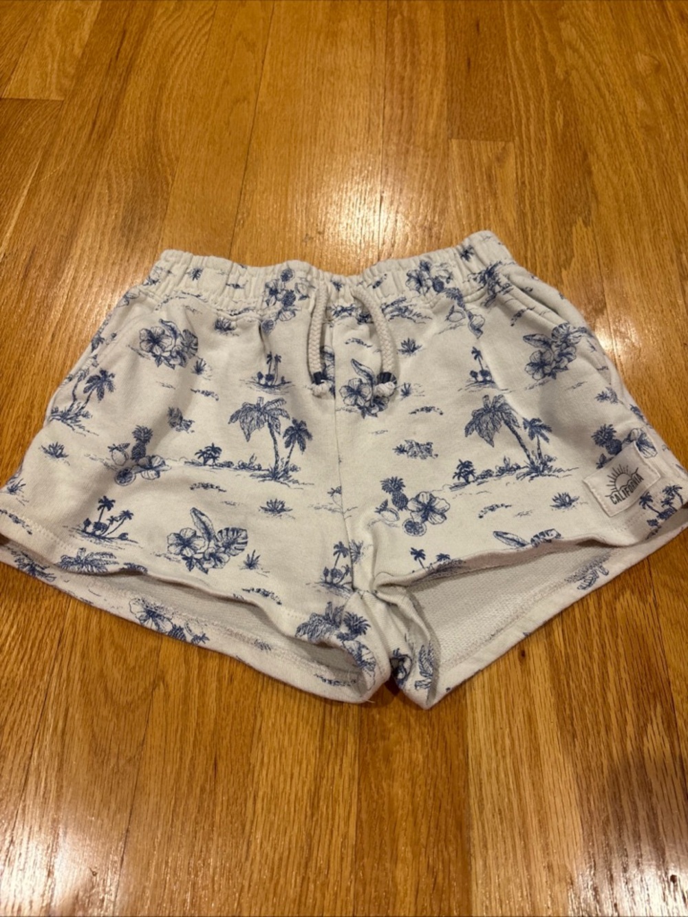 Zara blue tropical toile de jouy print drawstring waist Girls Size 13-14 CM 164